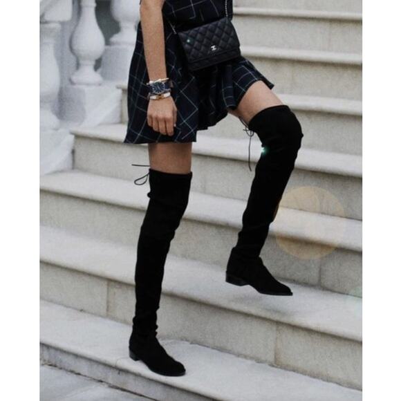 Stuart Weitzman Jocey Over The Knee Boots Women Size 7M Black Suede Classic Chic - Picture 2 of 12